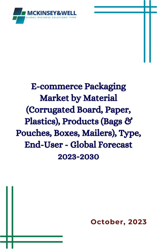 E-commerce Packaging Market by Material (Corrugated Board, Paper, Plastics), Products (Bags & Pouches, Boxes, Mailers), Type, End-User - Global Forecast 2023-2030