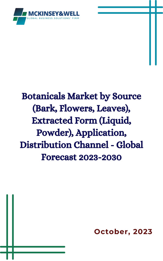 Botanicals Market by Source (Bark, Flowers, Leaves), Extracted Form (Liquid, Powder), Application, Distribution Channel - Global Forecast 2023-2030