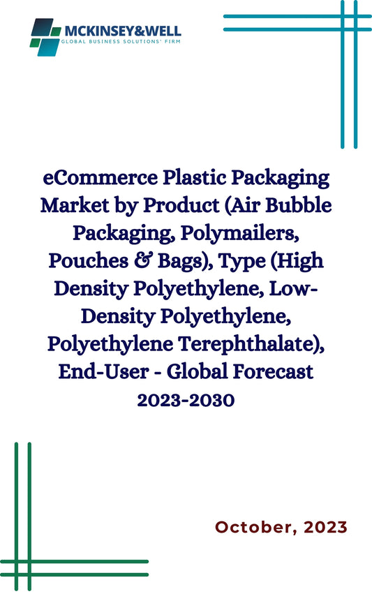 eCommerce Plastic Packaging Market by Product (Air Bubble Packaging, Polymailers, Pouches & Bags), Type (High Density Polyethylene, Low-Density Polyethylene, Polyethylene Terephthalate), End-User - Global Forecast 2023-2030