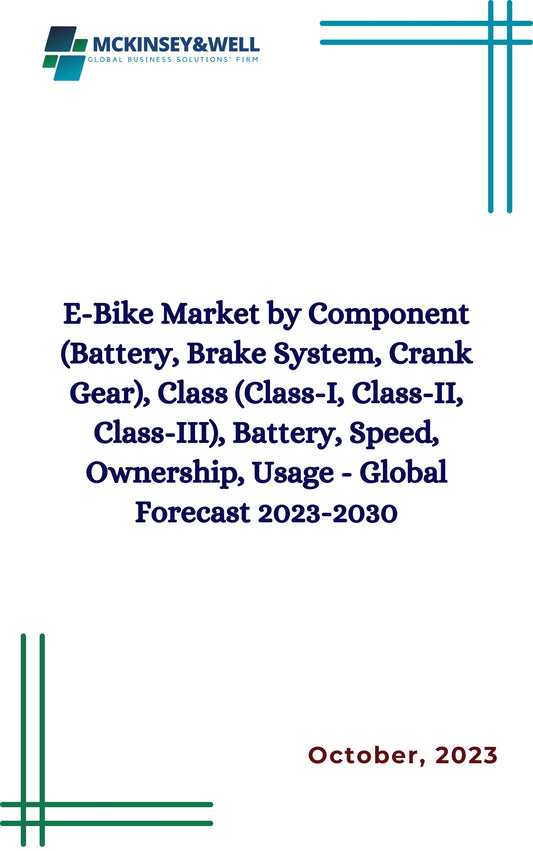 E-Bike Market by Component (Battery, Brake System, Crank Gear), Class (Class-I, Class-II, Class-III), Battery, Speed, Ownership, Usage - Global Forecast 2023-2030