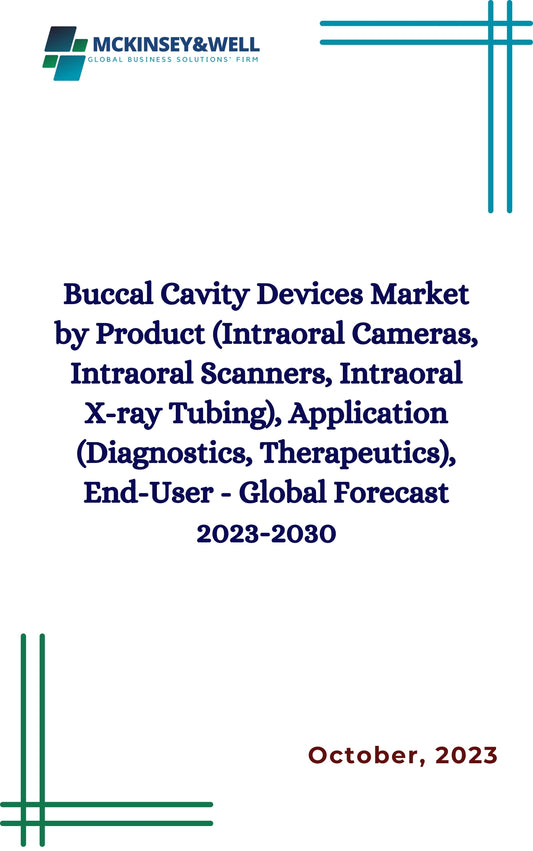 Buccal Cavity Devices Market by Product (Intraoral Cameras, Intraoral Scanners, Intraoral X-ray Tubing), Application (Diagnostics, Therapeutics), End-User - Global Forecast 2023-2030