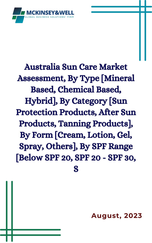 Australia Sun Care Market Assessment, By Type [Mineral Based, Chemical Based, Hybrid], By Category [Sun Protection Products, After Sun Products, Tanning Products], By Form [Cream, Lotion, Gel, Spray, Others], By SPF Range [Below SPF 20, SPF 20 - SPF 30, S