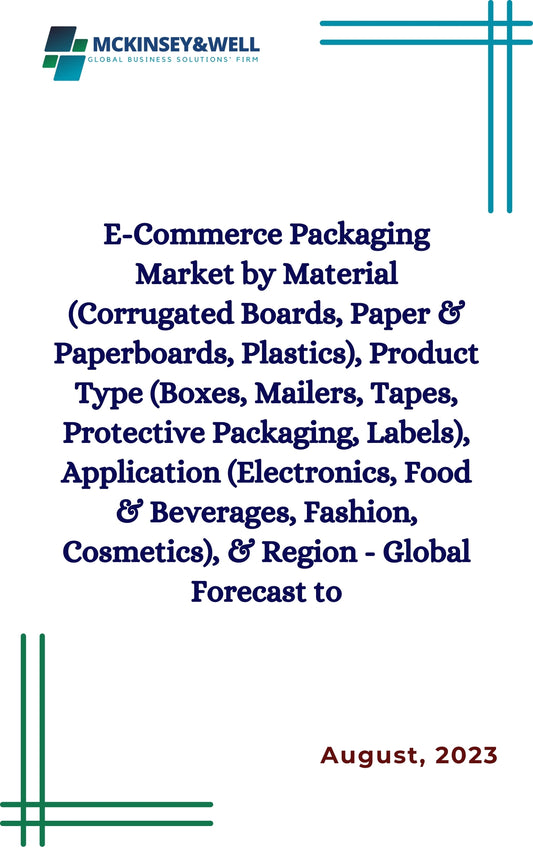 E-Commerce Packaging Market by Material (Corrugated Boards, Paper & Paperboards, Plastics), Product Type (Boxes, Mailers, Tapes, Protective Packaging, Labels), Application (Electronics, Food & Beverages, Fashion, Cosmetics), & Region - Global Forecast to