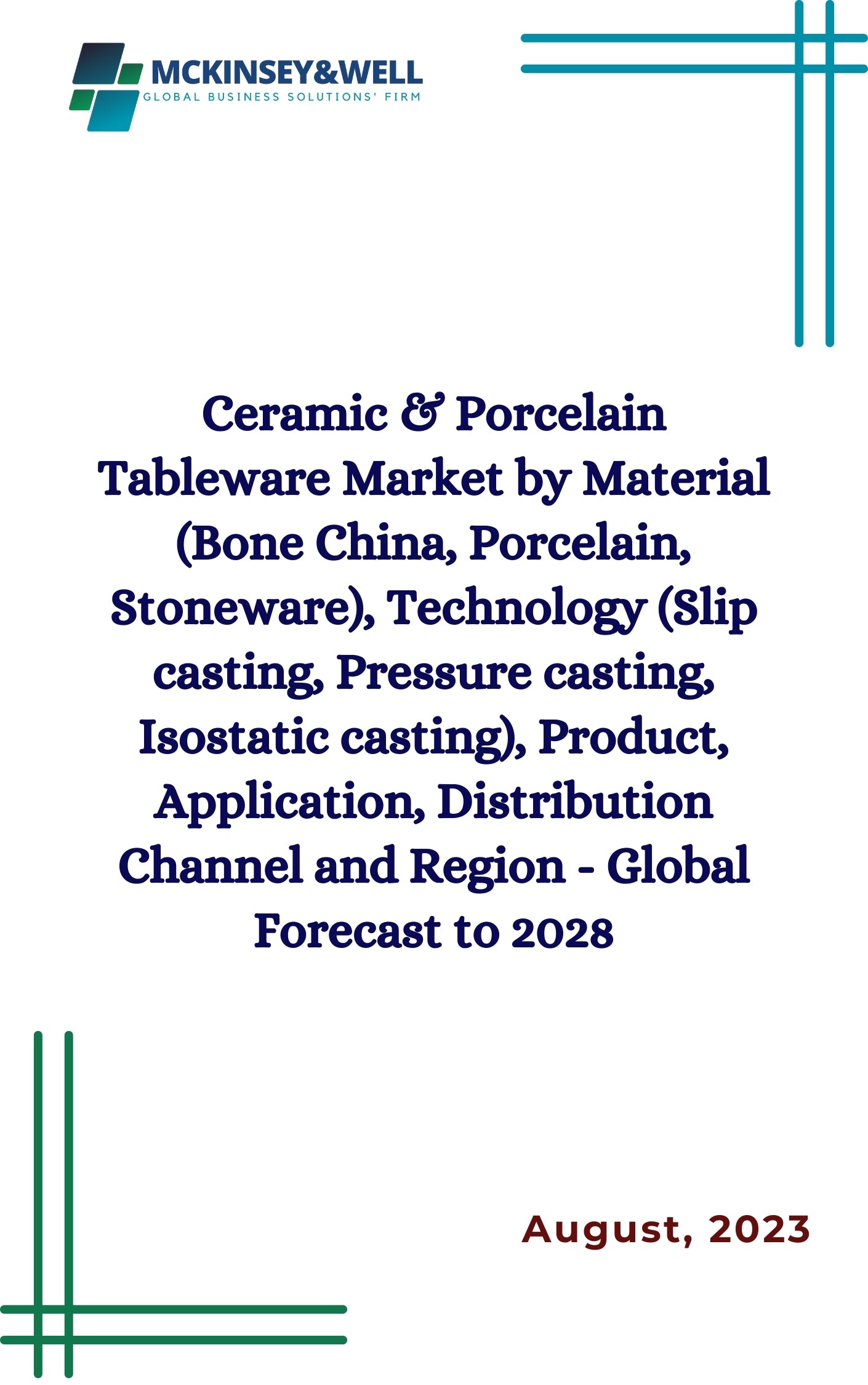 Ceramic & Porcelain Tableware Market by Material (Bone China, Porcelain, Stoneware), Technology (Slip casting, Pressure casting, Isostatic casting), Product, Application, Distribution Channel and Region - Global Forecast to 2028