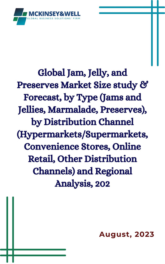 Global Jam, Jelly, and Preserves Market Size study & Forecast, by Type (Jams and Jellies, Marmalade, Preserves), by Distribution Channel (Hypermarkets/Supermarkets, Convenience Stores, Online Retail, Other Distribution Channels) and Regional Analysis, 202