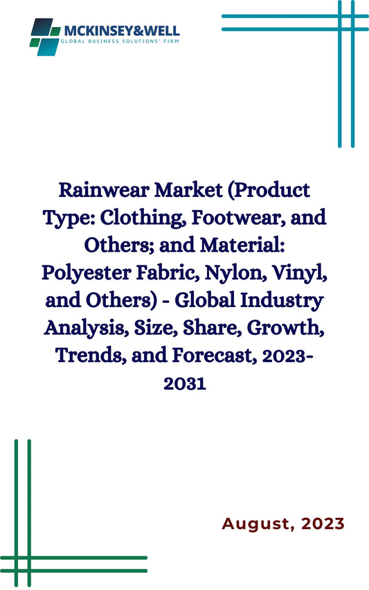 Rainwear Market (Product Type: Clothing, Footwear, and Others; and Material: Polyester Fabric, Nylon, Vinyl, and Others) - Global Industry Analysis, Size, Share, Growth, Trends, and Forecast, 2023-2031