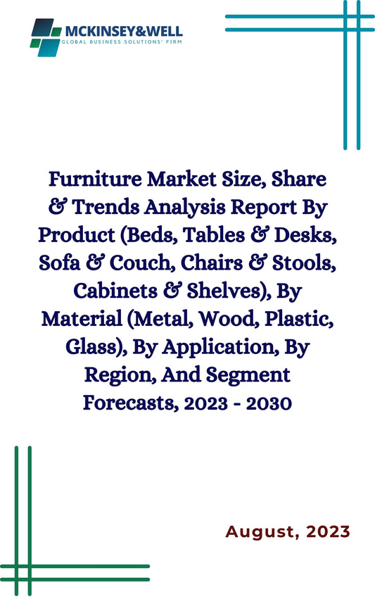 Furniture Market Size, Share & Trends Analysis Report By Product (Beds, Tables & Desks, Sofa & Couch, Chairs & Stools, Cabinets & Shelves), By Material (Metal, Wood, Plastic, Glass), By Application, By Region, And Segment Forecasts, 2023 - 2030