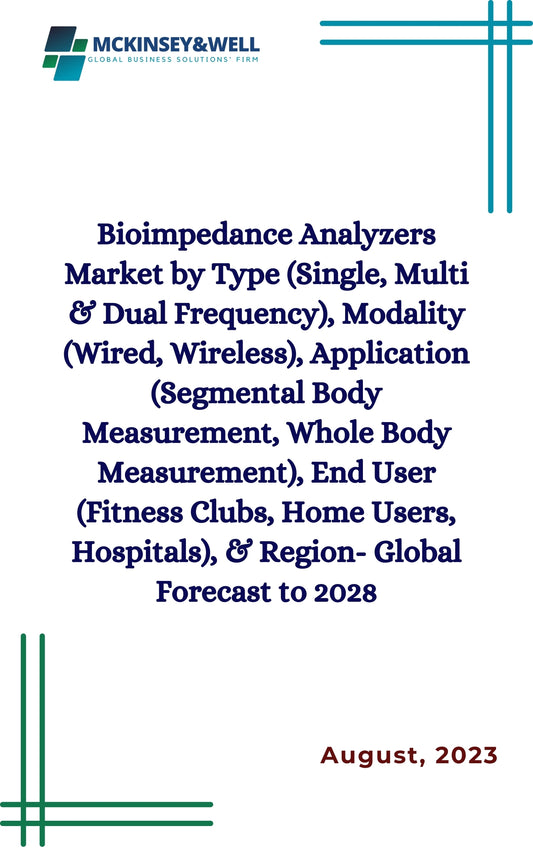 Bioimpedance Analyzers Market by Type (Single, Multi & Dual Frequency), Modality (Wired, Wireless), Application (Segmental Body Measurement, Whole Body Measurement), End User (Fitness Clubs, Home Users, Hospitals), & Region- Global Forecast to 2028