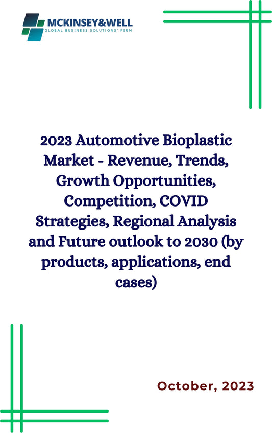 2023 Automotive Bioplastic Market - Revenue, Trends, Growth Opportunities, Competition, COVID Strategies, Regional Analysis and Future outlook to 2030 (by products, applications, end cases)