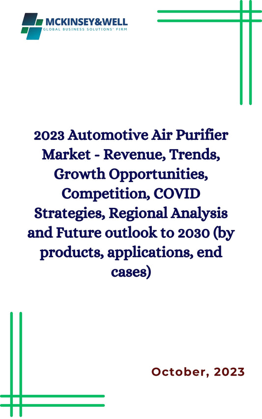 2023 Automotive Air Purifier Market - Revenue, Trends, Growth Opportunities, Competition, COVID Strategies, Regional Analysis and Future outlook to 2030 (by products, applications, end cases)