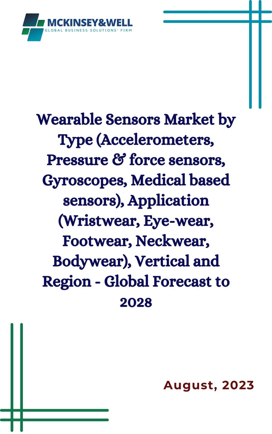 Wearable Sensors Market by Type (Accelerometers, Pressure & force sensors, Gyroscopes, Medical based sensors), Application (Wristwear, Eye-wear, Footwear, Neckwear, Bodywear), Vertical and Region - Global Forecast to 2028