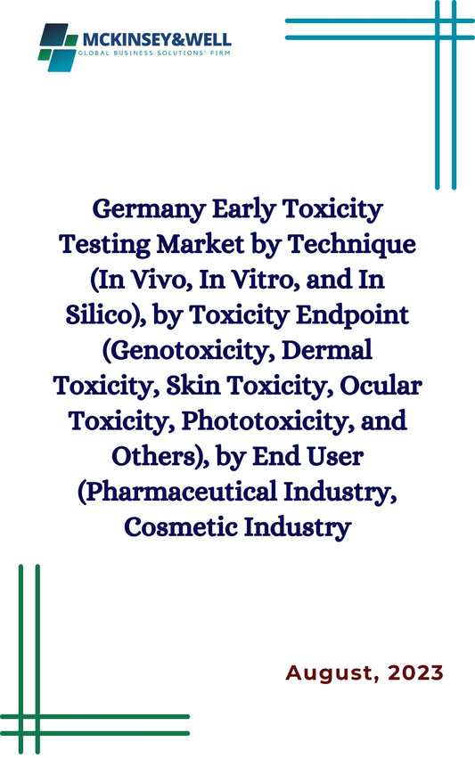 Germany Early Toxicity Testing Market by Technique (In Vivo, In Vitro, and In Silico), by Toxicity Endpoint (Genotoxicity, Dermal Toxicity, Skin Toxicity, Ocular Toxicity, Phototoxicity, and Others), by End User (Pharmaceutical Industry, Cosmetic Industry