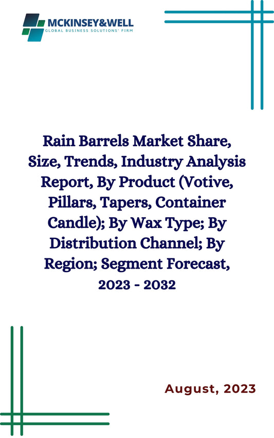 Rain Barrels Market Share, Size, Trends, Industry Analysis Report, By Product (Votive, Pillars, Tapers, Container Candle); By Wax Type; By Distribution Channel; By Region; Segment Forecast, 2023 - 2032