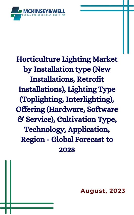 Horticulture Lighting Market by Installation type (New Installations, Retrofit Installations), Lighting Type (Toplighting, Interlighting), Offering (Hardware, Software & Service), Cultivation Type, Technology, Application, Region - Global Forecast to 2028