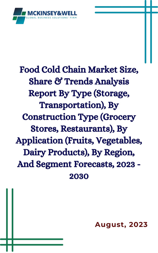 Food Cold Chain Market Size, Share & Trends Analysis Report By Type (Storage, Transportation), By Construction Type (Grocery Stores, Restaurants), By Application (Fruits, Vegetables, Dairy Products), By Region, And Segment Forecasts, 2023 - 2030