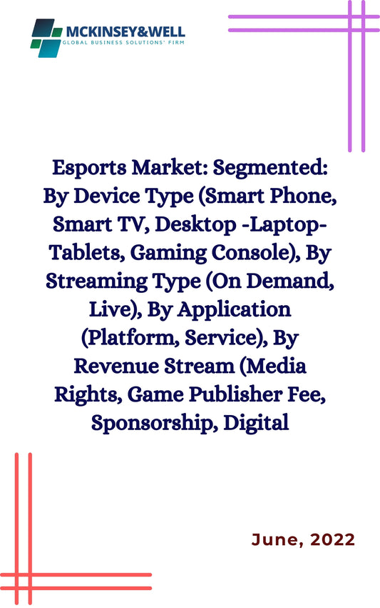 Esports Market: Segmented: By Device Type (Smart Phone, Smart TV, Desktop -Laptop-Tablets, Gaming Console), By Streaming Type (On Demand, Live), By Application (Platform, Service), By Revenue Stream (Media Rights, Game Publisher Fee, Sponsorship, Digital