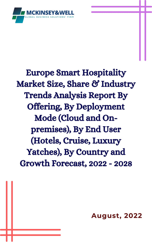 Europe Smart Hospitality Market Size, Share & Industry Trends Analysis Report By Offering, By Deployment Mode (Cloud and On-premises), By End User (Hotels, Cruise, Luxury Yatches), By Country and Growth Forecast, 2022 - 2028