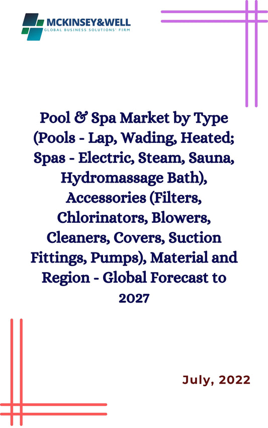 Pool & Spa Market by Type (Pools - Lap, Wading, Heated; Spas - Electric, Steam, Sauna, Hydromassage Bath), Accessories (Filters, Chlorinators, Blowers, Cleaners, Covers, Suction Fittings, Pumps), Material and Region - Global Forecast to 2027