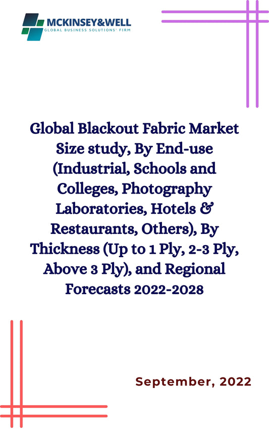 Global Blackout Fabric Market Size study, By End-use (Industrial, Schools and Colleges, Photography Laboratories, Hotels & Restaurants, Others), By Thickness (Up to 1 Ply, 2-3 Ply, Above 3 Ply), and Regional Forecasts 2022-2028