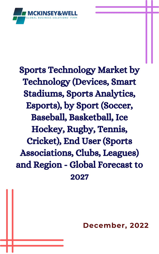 Sports Technology Market by Technology (Devices, Smart Stadiums, Sports Analytics, Esports), by Sport (Soccer, Baseball, Basketball, Ice Hockey, Rugby, Tennis, Cricket), End User (Sports Associations, Clubs, Leagues) and Region - Global Forecast to 2027