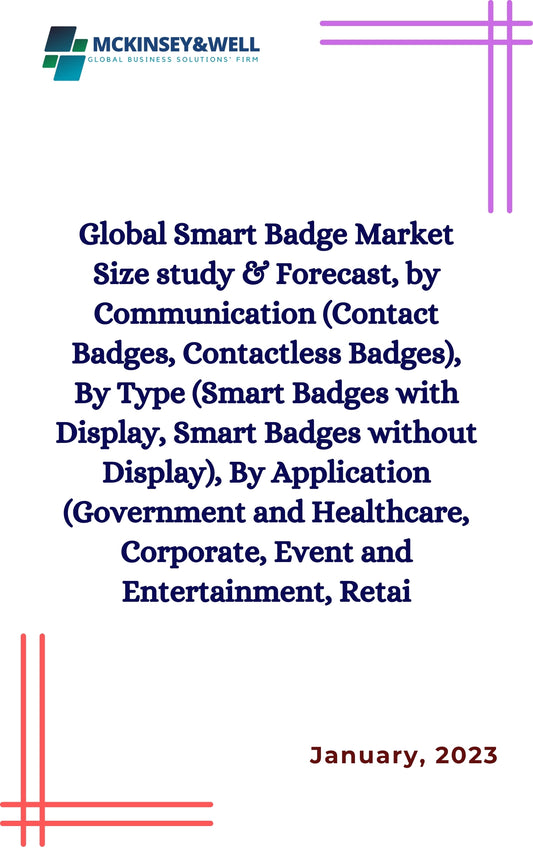 Global Smart Badge Market Size study & Forecast, by Communication (Contact Badges, Contactless Badges), By Type (Smart Badges with Display, Smart Badges without Display), By Application (Government and Healthcare, Corporate, Event and Entertainment, Retai