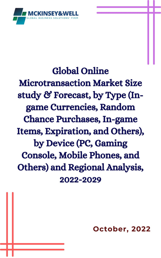 Global Online Microtransaction Market Size study & Forecast, by Type (In-game Currencies, Random Chance Purchases, In-game Items, Expiration, and Others), by Device (PC, Gaming Console, Mobile Phones, and Others) and Regional Analysis, 2022-2029