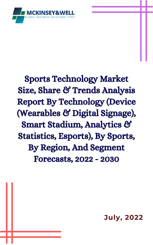 Sports Technology Market Size, Share & Trends Analysis Report By Technology (Device (Wearables & Digital Signage), Smart Stadium, Analytics & Statistics, Esports), By Sports, By Region, And Segment Forecasts, 2022 - 2030