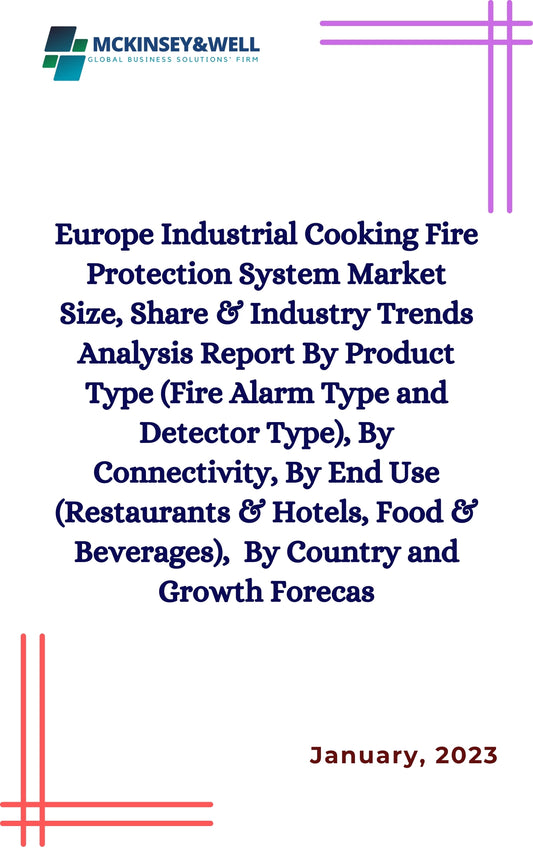 Europe Industrial Cooking Fire Protection System Market Size, Share & Industry Trends Analysis Report By Product Type (Fire Alarm Type and Detector Type), By Connectivity, By End Use (Restaurants & Hotels, Food & Beverages),  By Country and Growth Forecas