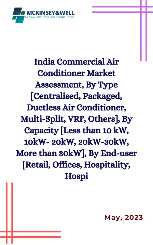 India Commercial Air Conditioner Market Assessment, By Type [Centralised, Packaged, Ductless Air Conditioner, Multi-Split, VRF, Others], By Capacity [Less than 10 kW, 10kW- 20kW, 20kW-30kW, More than 30kW], By End-user [Retail, Offices, Hospitality, Hospi