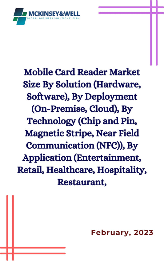 Mobile Card Reader Market Size By Solution (Hardware, Software), By Deployment (On-Premise, Cloud), By Technology (Chip and Pin, Magnetic Stripe, Near Field Communication (NFC)), By Application (Entertainment, Retail, Healthcare, Hospitality, Restaurant,