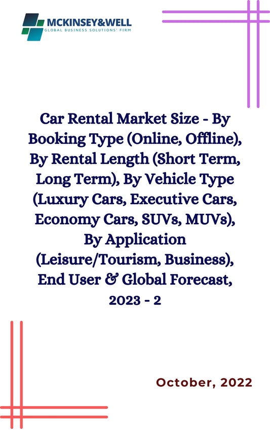 Car Rental Market Size - By Booking Type (Online, Offline), By Rental Length (Short Term, Long Term), By Vehicle Type (Luxury Cars, Executive Cars, Economy Cars, SUVs, MUVs), By Application (Leisure/Tourism, Business), End User & Global Forecast, 2023 - 2