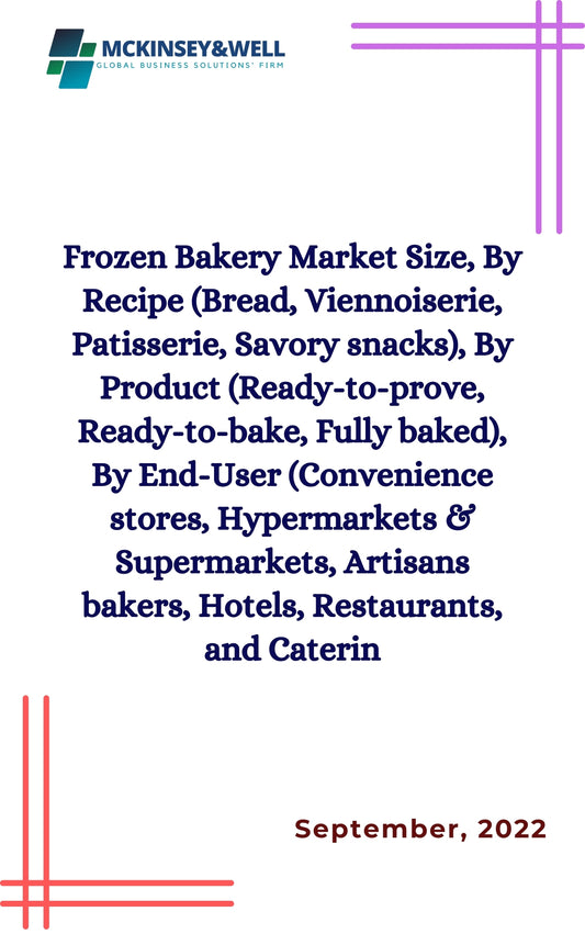 Frozen Bakery Market Size, By Recipe (Bread, Viennoiserie, Patisserie, Savory snacks), By Product (Ready-to-prove, Ready-to-bake, Fully baked), By End-User (Convenience stores, Hypermarkets & Supermarkets, Artisans bakers, Hotels, Restaurants, and Caterin