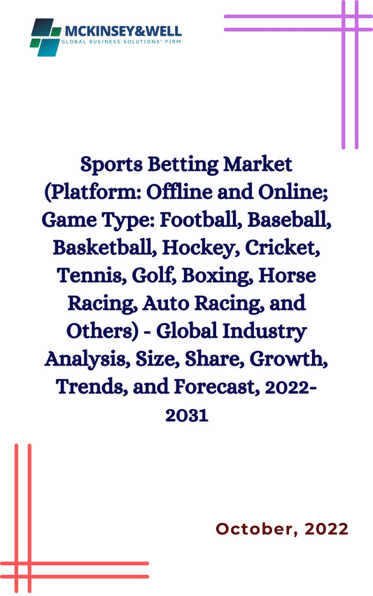 Sports Betting Market (Platform: Offline and Online; Game Type: Football, Baseball, Basketball, Hockey, Cricket, Tennis, Golf, Boxing, Horse Racing, Auto Racing, and Others) - Global Industry Analysis, Size, Share, Growth, Trends, and Forecast, 2022-2031