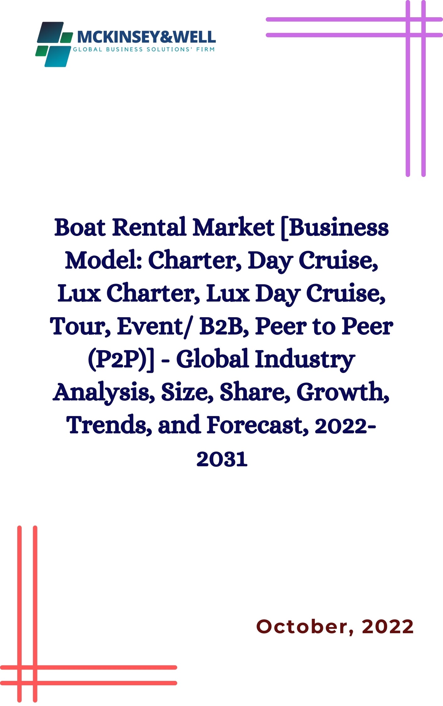 Boat Rental Market [Business Model: Charter, Day Cruise, Lux Charter, Lux Day Cruise, Tour, Event/ B2B, Peer to Peer (P2P)] - Global Industry Analysis, Size, Share, Growth, Trends, and Forecast, 2022-2031