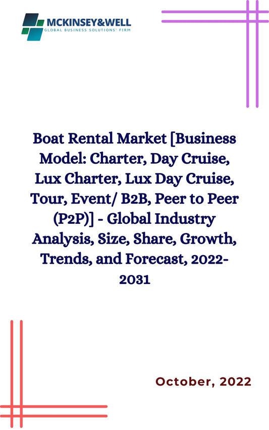 Boat Rental Market [Business Model: Charter, Day Cruise, Lux Charter, Lux Day Cruise, Tour, Event/ B2B, Peer to Peer (P2P)] - Global Industry Analysis, Size, Share, Growth, Trends, and Forecast, 2022-2031