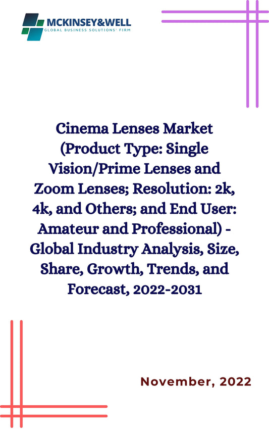 Cinema Lenses Market (Product Type: Single Vision/Prime Lenses and Zoom Lenses; Resolution: 2k, 4k, and Others; and End User: Amateur and Professional) - Global Industry Analysis, Size, Share, Growth, Trends, and Forecast, 2022-2031