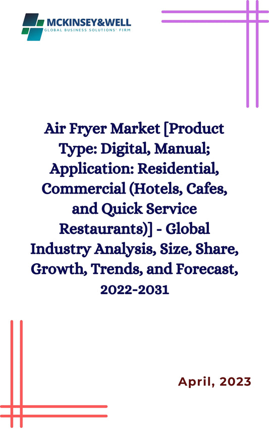 Air Fryer Market [Product Type: Digital, Manual; Application: Residential, Commercial (Hotels, Cafes, and Quick Service Restaurants)] - Global Industry Analysis, Size, Share, Growth, Trends, and Forecast, 2022-2031