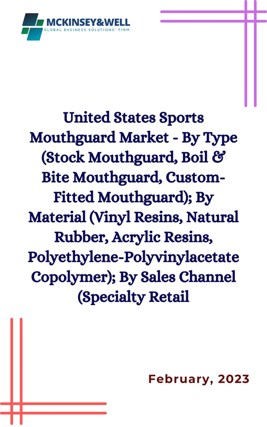 United States Sports Mouthguard Market - By Type (Stock Mouthguard, Boil & Bite Mouthguard, Custom-Fitted Mouthguard); By Material (Vinyl Resins, Natural Rubber, Acrylic Resins, Polyethylene-Polyvinylacetate Copolymer); By Sales Channel (Specialty Retail