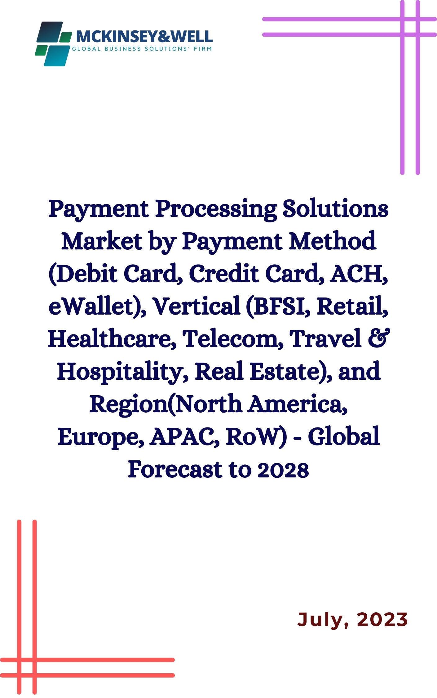 Payment Processing Solutions Market by Payment Method (Debit Card, Credit Card, ACH, eWallet), Vertical (BFSI, Retail, Healthcare, Telecom, Travel & Hospitality, Real Estate), and Region(North America, Europe, APAC, RoW) - Global Forecast to 2028