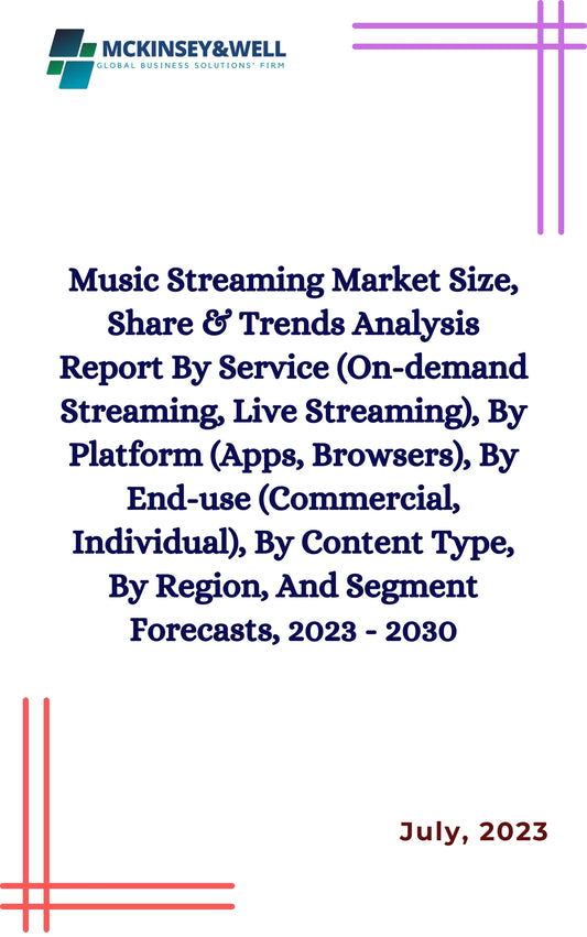 Music Streaming Market Size, Share & Trends Analysis Report By Service (On-demand Streaming, Live Streaming), By Platform (Apps, Browsers), By End-use (Commercial, Individual), By Content Type, By Region, And Segment Forecasts, 2023 - 2030