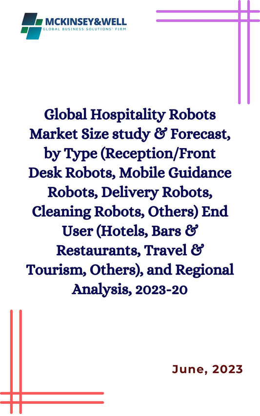 Global Hospitality Robots Market Size study & Forecast, by Type (Reception/Front Desk Robots, Mobile Guidance Robots, Delivery Robots, Cleaning Robots, Others) End User (Hotels, Bars & Restaurants, Travel & Tourism, Others), and Regional Analysis, 2023-20