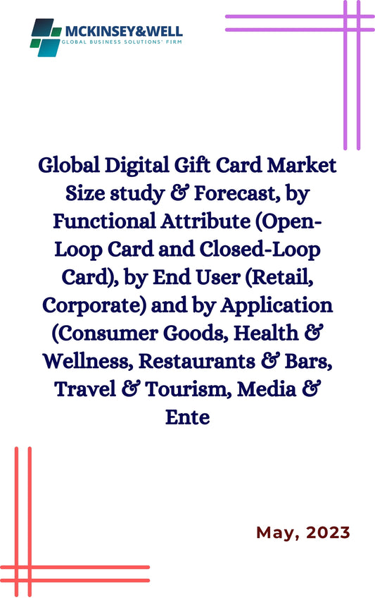 Global Digital Gift Card Market Size study & Forecast, by Functional Attribute (Open-Loop Card and Closed-Loop Card), by End User (Retail, Corporate) and by Application (Consumer Goods, Health & Wellness, Restaurants & Bars, Travel & Tourism, Media & Ente