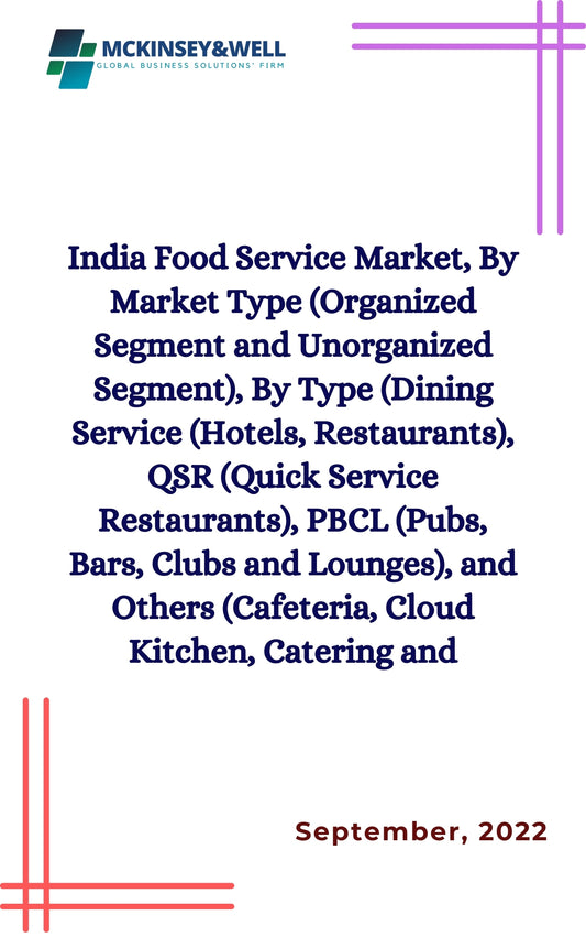 India Food Service Market, By Market Type (Organized Segment and Unorganized Segment), By Type (Dining Service (Hotels, Restaurants), QSR (Quick Service Restaurants), PBCL (Pubs, Bars, Clubs and Lounges), and Others (Cafeteria, Cloud Kitchen, Catering and