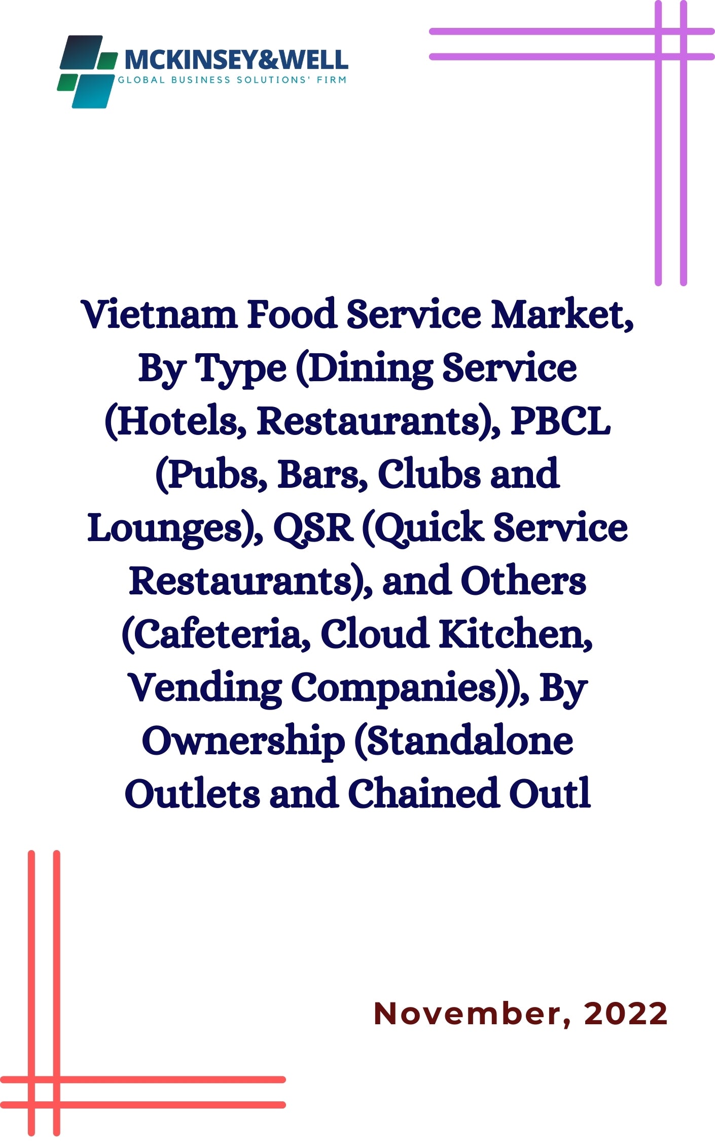 Vietnam Food Service Market, By Type (Dining Service (Hotels, Restaurants), PBCL (Pubs, Bars, Clubs and Lounges), QSR (Quick Service Restaurants), and Others (Cafeteria, Cloud Kitchen, Vending Companies)), By Ownership (Standalone Outlets and Chained Outl