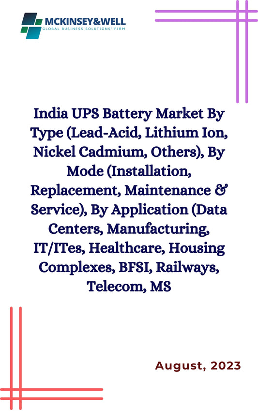 India UPS Battery Market By Type (Lead-Acid, Lithium Ion, Nickel Cadmium, Others), By Mode (Installation, Replacement, Maintenance & Service), By Application (Data Centers, Manufacturing, IT/ITes, Healthcare, Housing Complexes, BFSI, Railways, Telecom, MS