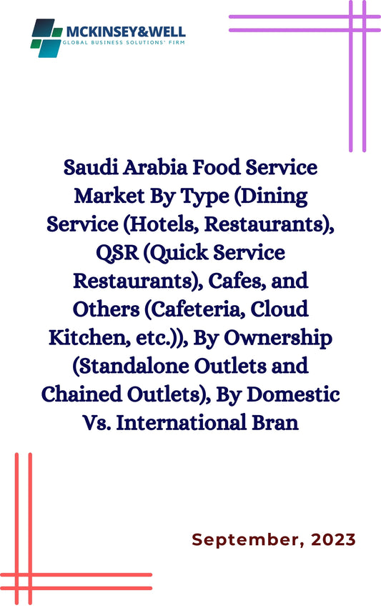 Saudi Arabia Food Service Market By Type (Dining Service (Hotels, Restaurants), QSR (Quick Service Restaurants), Cafes, and Others (Cafeteria, Cloud Kitchen, etc.)), By Ownership (Standalone Outlets and Chained Outlets), By Domestic Vs. International Bran