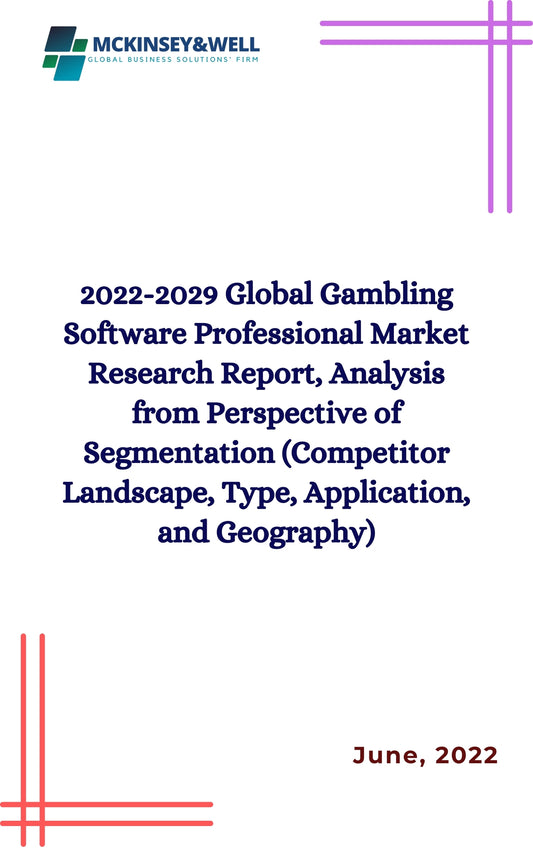 2022-2029 Global Gambling Software Professional Market Research Report, Analysis from Perspective of Segmentation (Competitor Landscape, Type, Application, and Geography)