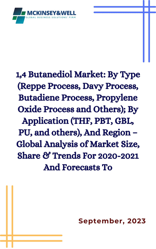1,4 Butanediol Market: By Type (Reppe Process, Davy Process, Butadiene Process, Propylene Oxide Process and Others); By Application (THF, PBT, GBL, PU, and others), And Region – Global Analysis of Market Size, Share & Trends For 2020-2021 And Forecasts To