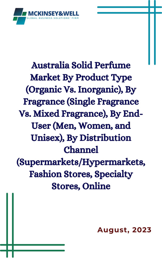 Australia Solid Perfume Market By Product Type (Organic Vs. Inorganic), By Fragrance (Single Fragrance Vs. Mixed Fragrance), By End-User (Men, Women, and Unisex), By Distribution Channel (Supermarkets/Hypermarkets, Fashion Stores, Specialty Stores, Online