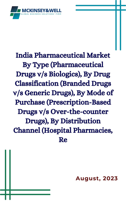 India Pharmaceutical Market By Type (Pharmaceutical Drugs v/s Biologics), By Drug Classification (Branded Drugs v/s Generic Drugs), By Mode of Purchase (Prescription-Based Drugs v/s Over-the-counter Drugs), By Distribution Channel (Hospital Pharmacies, Re